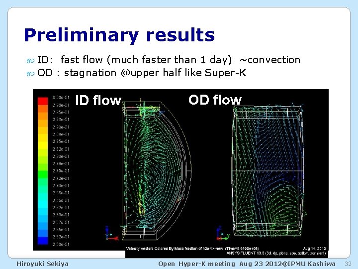 Preliminary results ID: fast flow (much faster than 1 day) ~convection OD : stagnation