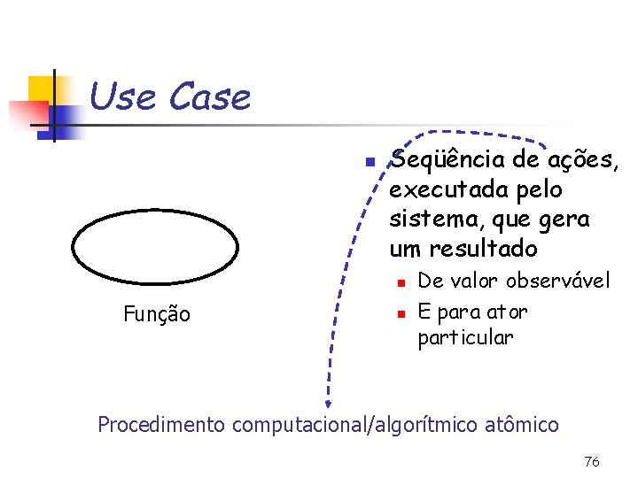 Use Case n Seqüência de ações, executada pelo sistema, que gera um resultado n