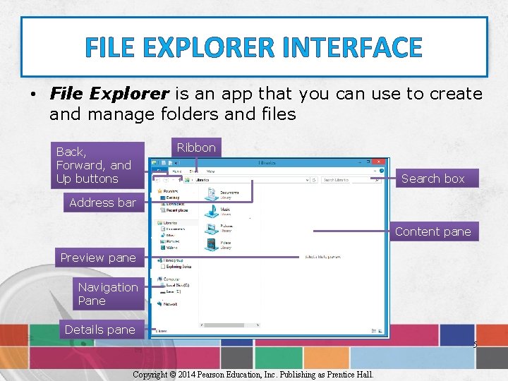 FILE EXPLORER INTERFACE • File Explorer is an app that you can use to