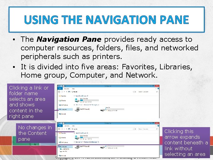 USING THE NAVIGATION PANE • The Navigation Pane provides ready access to computer resources,