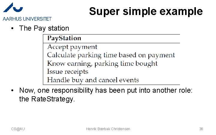 Super simple example • The Pay station • Now, one responsibility has been put Super simple example • The Pay station • Now, one responsibility has been put