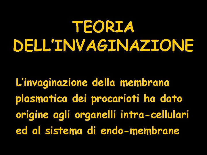 TEORIA DELL’INVAGINAZIONE L’invaginazione della membrana plasmatica dei procarioti ha dato origine agli organelli intra-cellulari