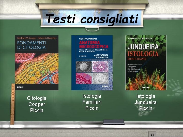 Testi consigliati Citologia Cooper Piccin Istologia Familiari Piccin Istologia Junqueira Piccin 