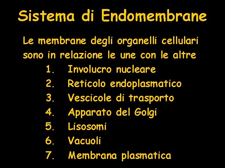 Sistema di Endomembrane Le membrane degli organelli cellulari sono in relazione le une con