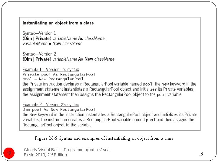 Figure 26 -9 Syntax and examples of instantiating an object from a class 19