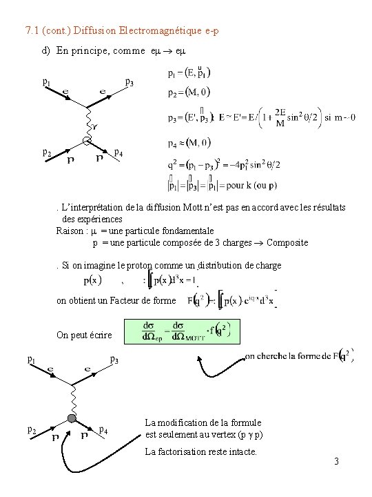 7. 1 (cont. ) Diffusion Electromagnétique e-p d) En principe, comme e e .