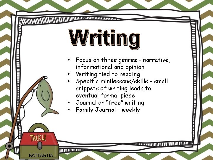 Writing • Focus on three genres – narrative, informational and opinion • Writing tied