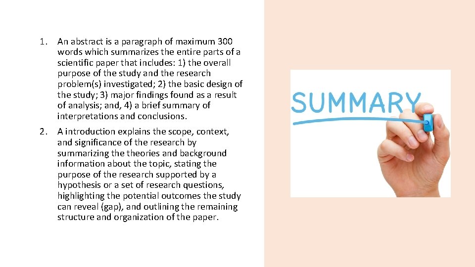 1. An abstract is a paragraph of maximum 300 words which summarizes the entire 1. An abstract is a paragraph of maximum 300 words which summarizes the entire