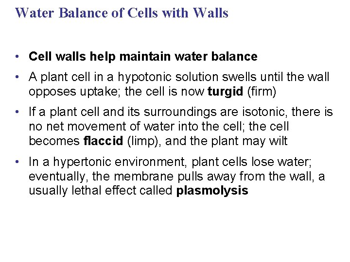 Water Balance of Cells with Walls • Cell walls help maintain water balance •