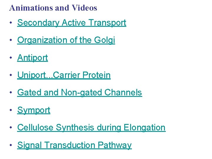 Animations and Videos • Secondary Active Transport • Organization of the Golgi • Antiport
