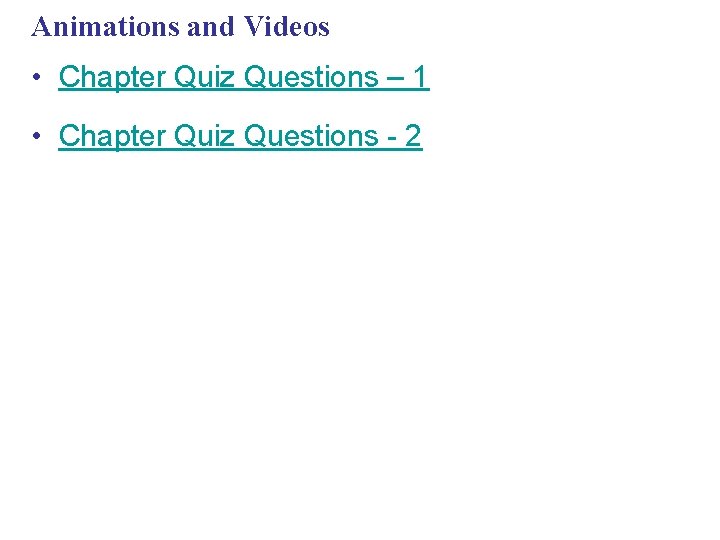 Animations and Videos • Chapter Quiz Questions – 1 • Chapter Quiz Questions -