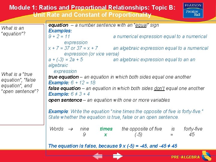 Module 1: Ratios and Proportional Relationships: Topic B: Unit Rate and Constant of Proportionality