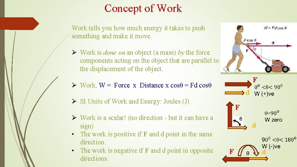 Concept of Work tells you how much energy it takes to push something and