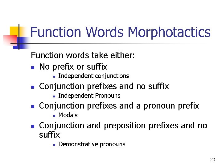 Function Words Morphotactics Function words take either: n No prefix or suffix n n