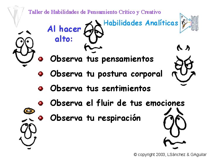 Taller de Habilidades de Pensamiento Crítico y Creativo Al hacer alto: Habilidades Analíticas Observa