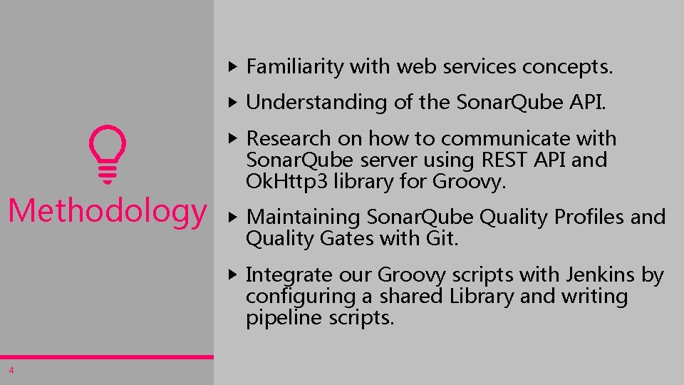 Familiarity with web services concepts. Understanding of the Sonar. Qube API. Methodology Research on