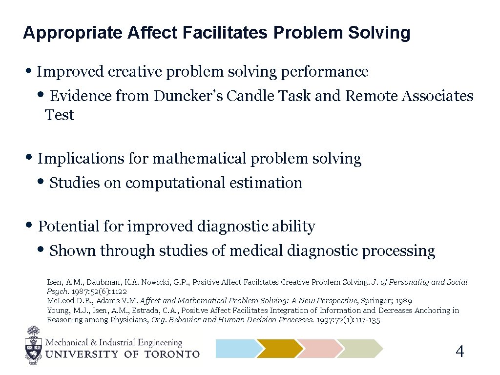 Appropriate Affect Facilitates Problem Solving • Improved creative problem solving performance • Evidence from