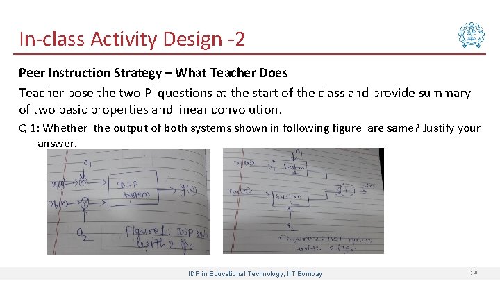 In-class Activity Design -2 Peer Instruction Strategy – What Teacher Does Teacher pose the