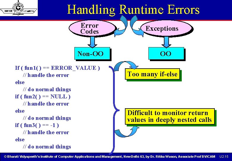 Handling Runtime Errors Error Codes Non-OO If ( fun 1( ) == ERROR_VALUE ) Handling Runtime Errors Error Codes Non-OO If ( fun 1( ) == ERROR_VALUE )