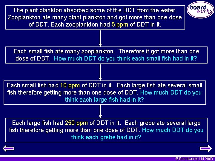 The plant plankton absorbed some of the DDT from the water. Zooplankton ate many