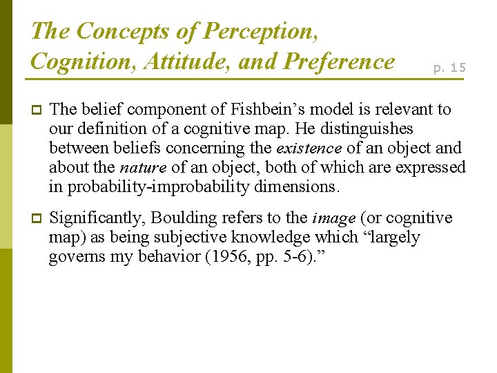 The Concepts of Perception, Cognition, Attitude, and Preference p. 15 p The belief component