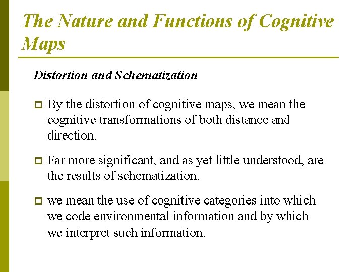 The Nature and Functions of Cognitive Maps Distortion and Schematization p By the distortion