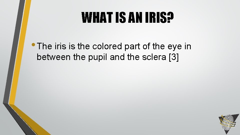 WHAT IS AN IRIS? • The iris is the colored part of the eye