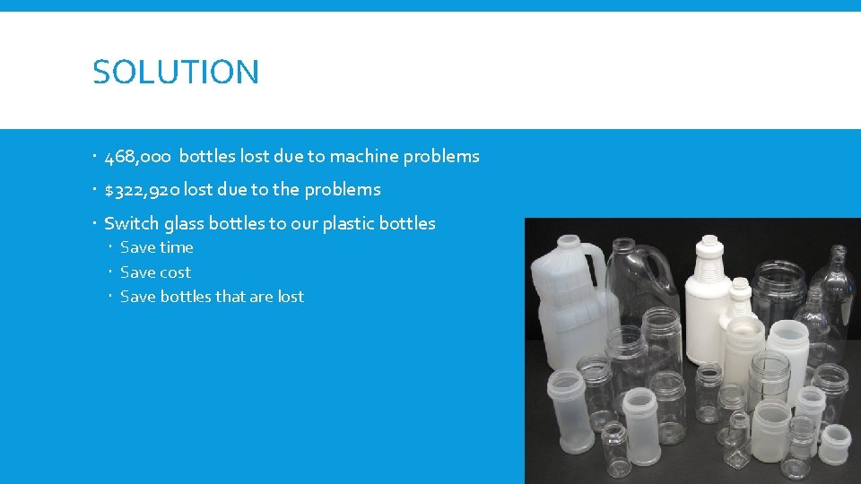 SOLUTION 468, 000 bottles lost due to machine problems $322, 920 lost due to