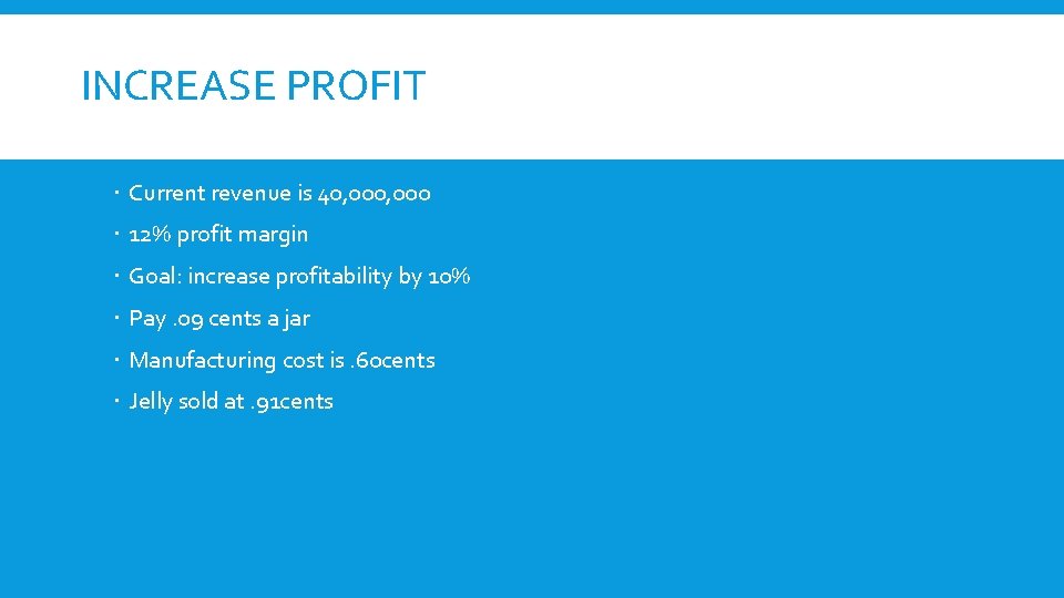 INCREASE PROFIT Current revenue is 40, 000 12% profit margin Goal: increase profitability by