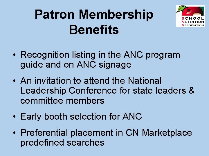 Patron Membership Benefits • Recognition listing in the ANC program guide and on ANC
