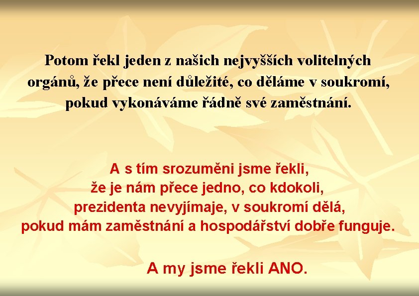 Potom řekl jeden z našich nejvyšších volitelných orgánů, že přece není důležité, co děláme