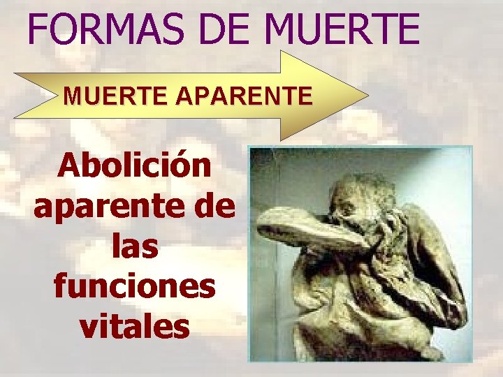 FORMAS DE MUERTE APARENTE Abolición aparente de las funciones vitales 