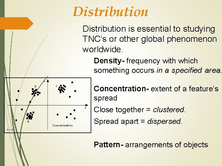 Distribution is essential to studying TNC’s or other global phenomenon worldwide. Density- frequency with