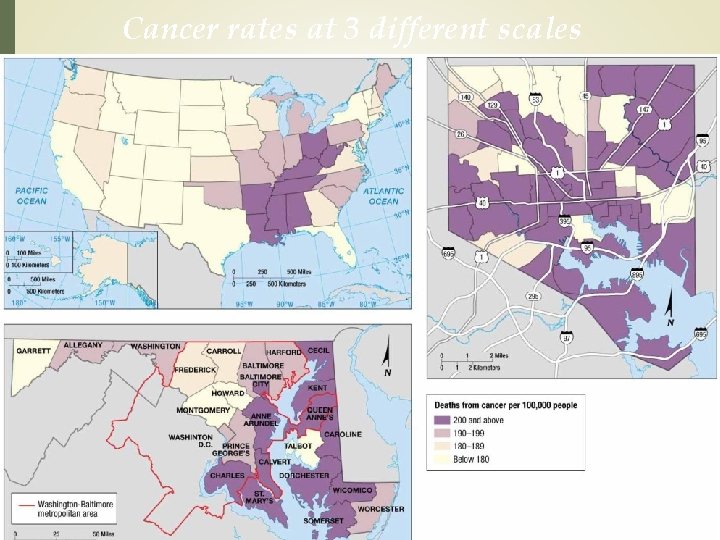 Cancer rates at 3 different scales 