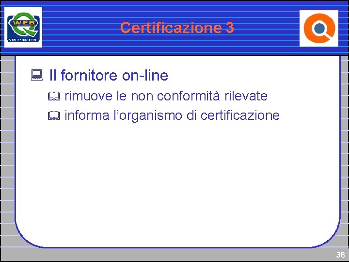 Certificazione 3 : Il fornitore on-line rimuove le non conformità rilevate & informa l’organismo