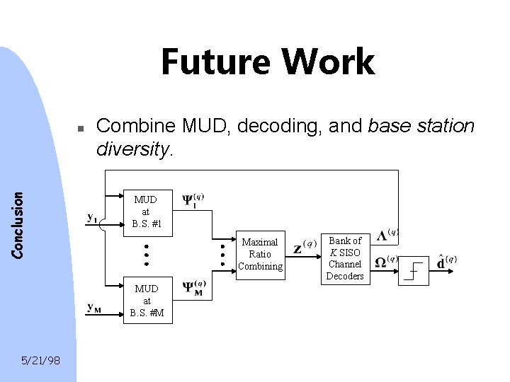 Future Work Conclusion n Combine MUD, decoding, and base station diversity. MUD at B.