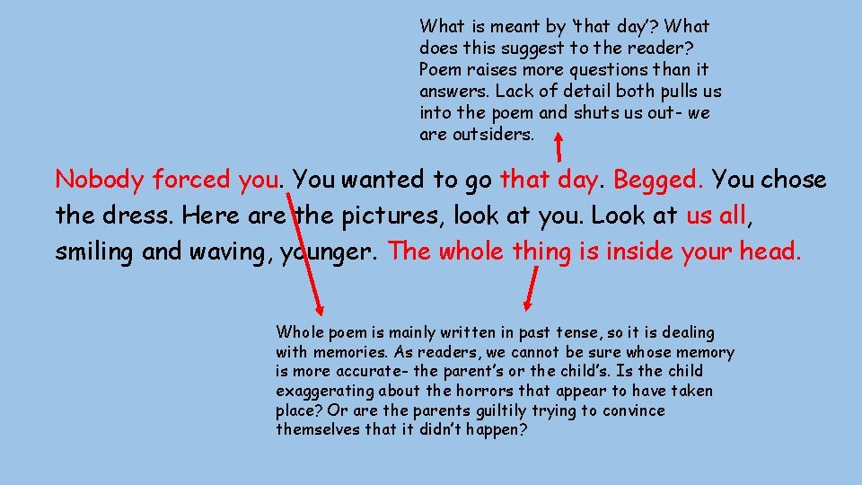 What is meant by ‘that day’? What does this suggest to the reader? Poem