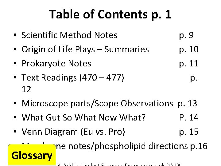 Table of Contents p. 1 • • Scientific Method Notes p. 9 Origin of