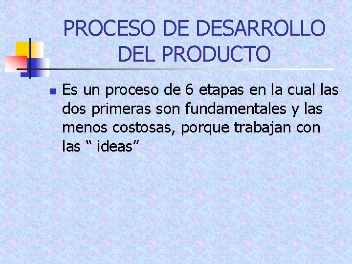 PROCESO DE DESARROLLO DEL PRODUCTO n Es un proceso de 6 etapas en la