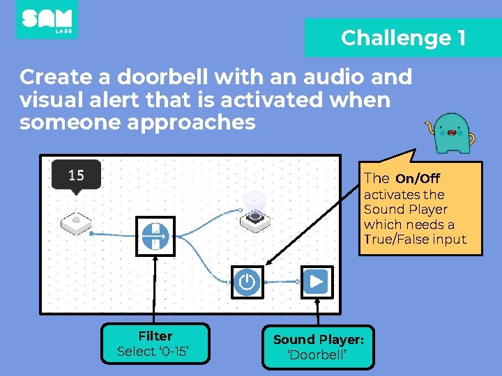 Challenge 1 Create a doorbell with an audio and visual alert that is activated