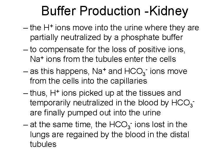 Buffer Production -Kidney – the H+ ions move into the urine where they are