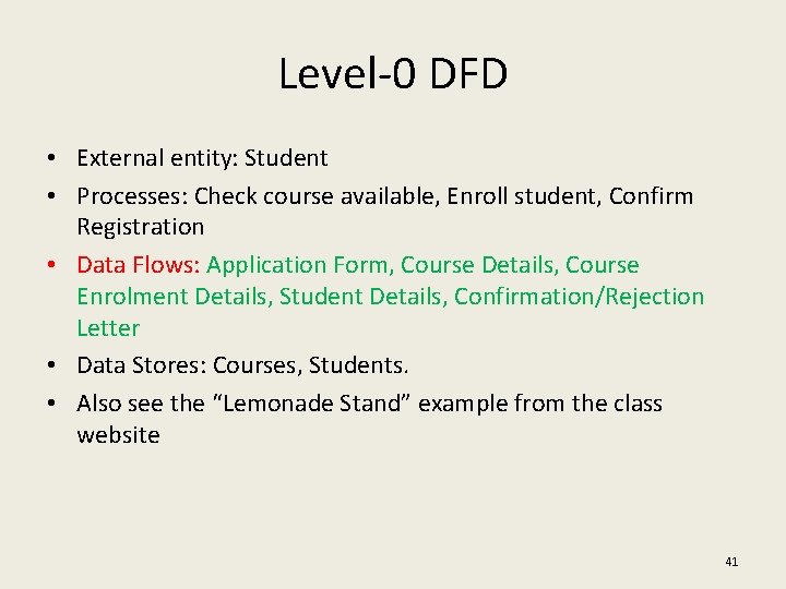 Level-0 DFD • External entity: Student • Processes: Check course available, Enroll student, Confirm