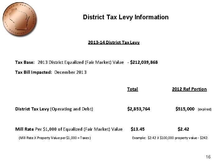District Tax Levy Information 2013 -14 District Tax Levy Tax Base: 2013 District Equalized