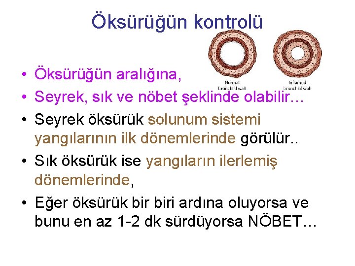 Öksürüğün kontrolü • Öksürüğün aralığına, • Seyrek, sık ve nöbet şeklinde olabilir… • Seyrek