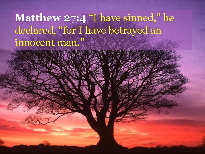 Matthew 27: 4 “I have sinned, ” he declared, “for I have betrayed an