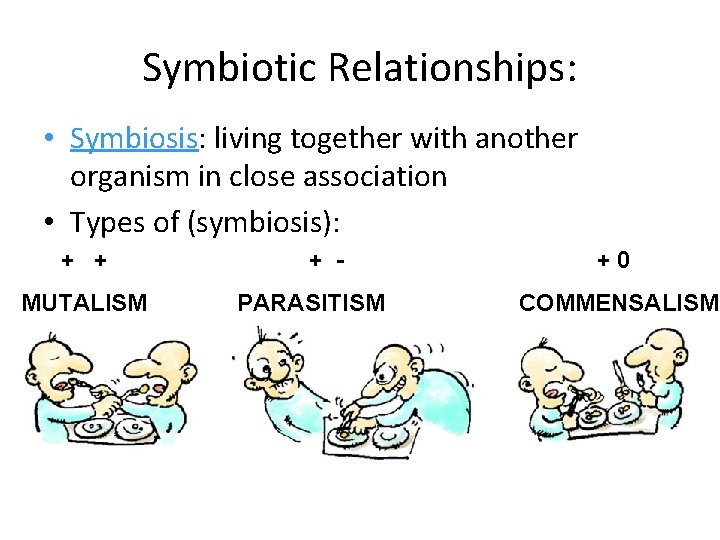 Symbiotic Relationships: • Symbiosis: living together with another organism in close association • Types