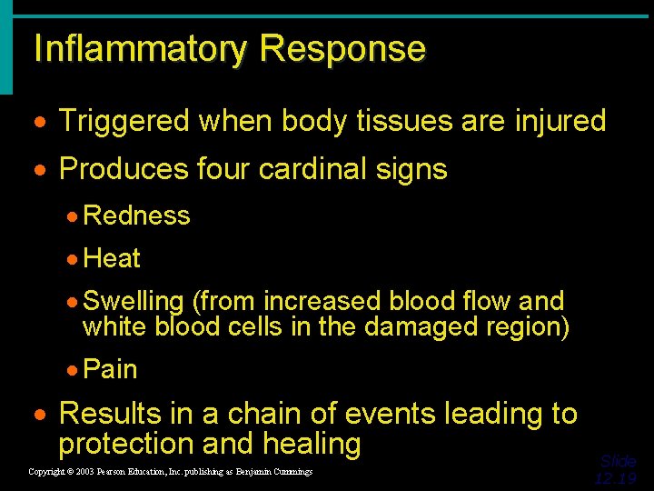 Inflammatory Response · Triggered when body tissues are injured · Produces four cardinal signs