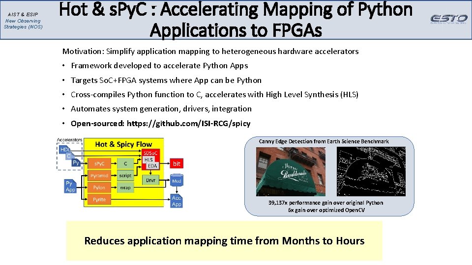 AIST & ESIP New Observing Strategies (NOS) Hot & s. Py. C : Accelerating