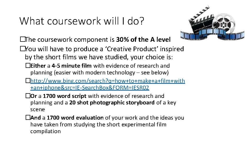 What coursework will I do? �The coursework component is 30% of the A level