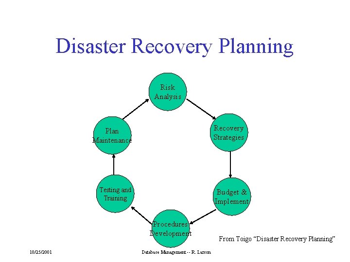 Disaster Recovery Planning Risk Analysis Recovery Strategies Plan Maintenance Testing and Training Budget &